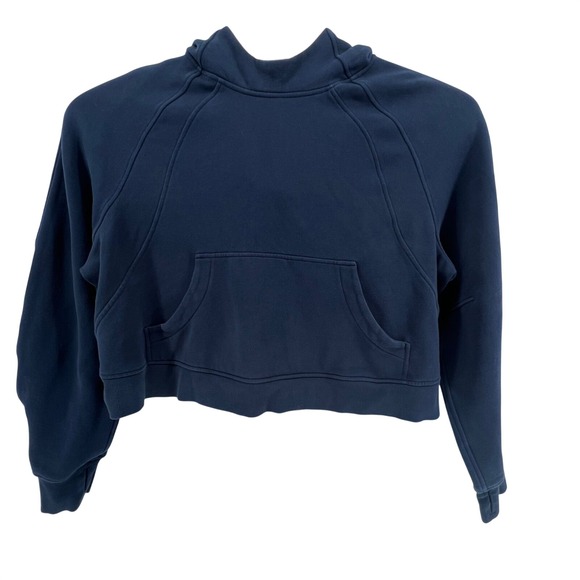 lululemon athletica Tops - Lululemon Scuba Oversized Funnel Neck Hoodie Navy Blue Cropped XL/XXL